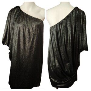 Womens Y2K One Shoulder Bodycon Mini Dress Size 6 Aqua Black Metallic Stretch